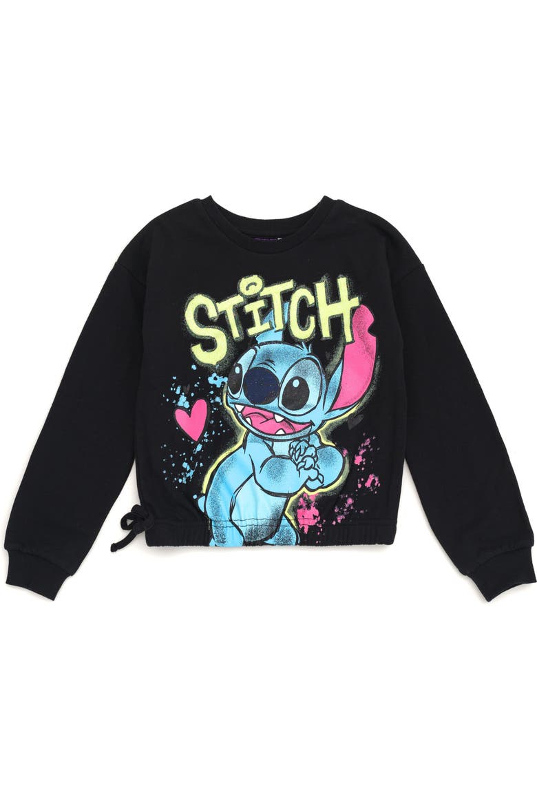 Lilo & Stitch Fleece Cropped Sweatshirt and Flare Leggings Set, Alternate, color, Black Neon Stitch