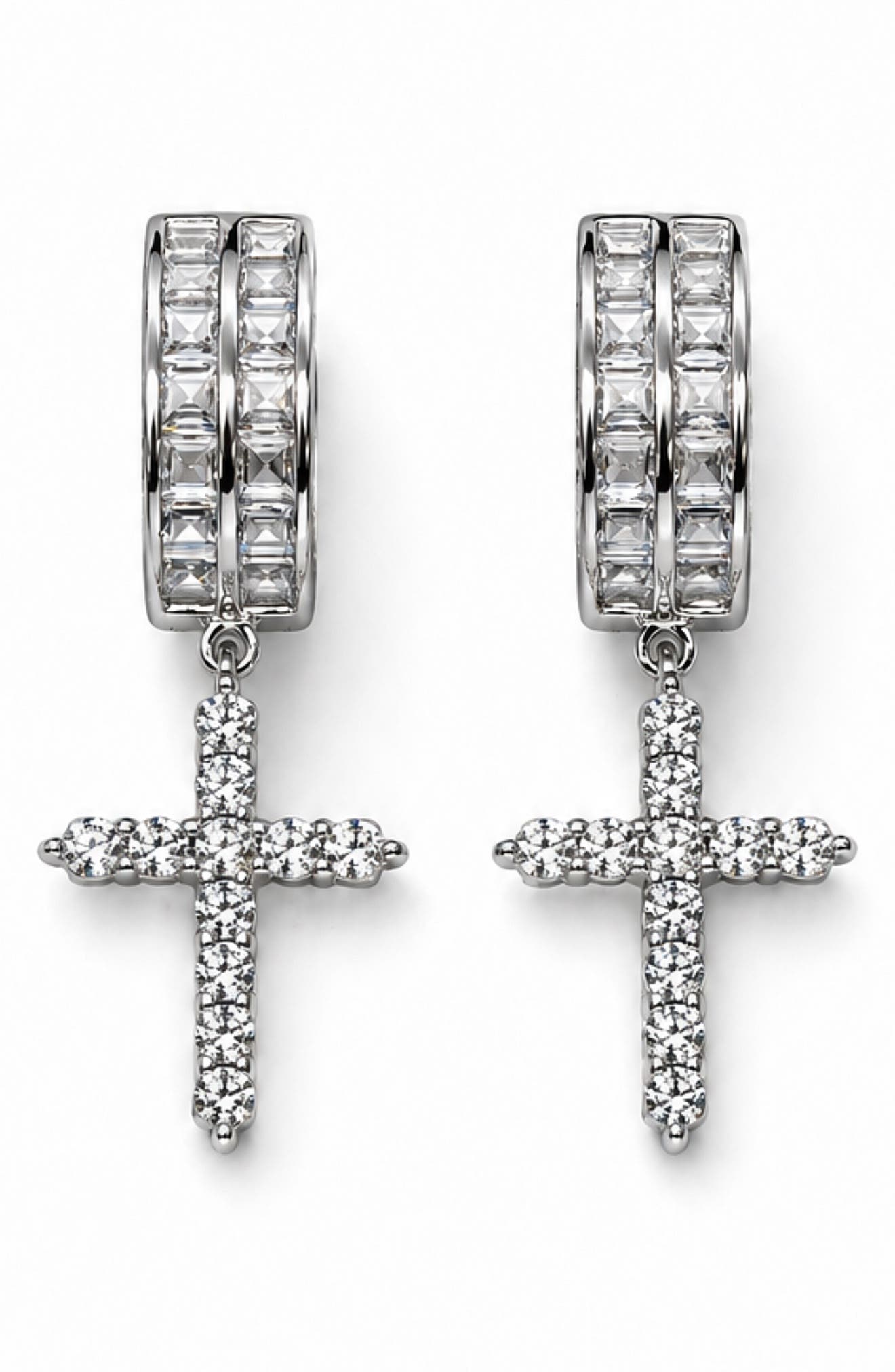 Cross Huggie Hoop Earrings