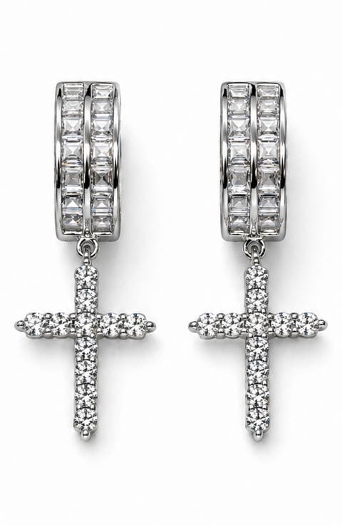 Cross Huggie Hoop Earrings