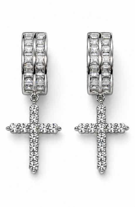 Cross Huggie Hoop Earrings