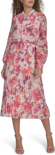 white christmas dresses Calvin Klein Printed Chiffon Bell-Sleeve Dress MSRP $119 – DGFOutlet main image 0