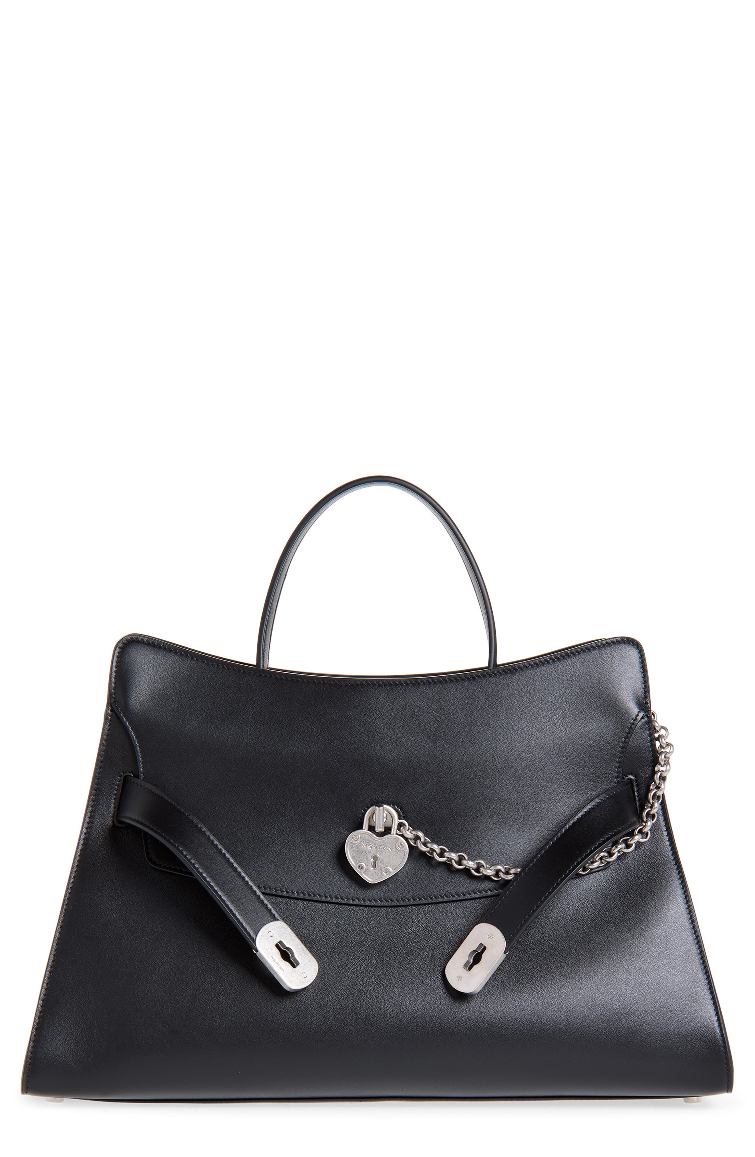 Locke Leather Top Handle Bag, Main, color, BLACK/ GREY