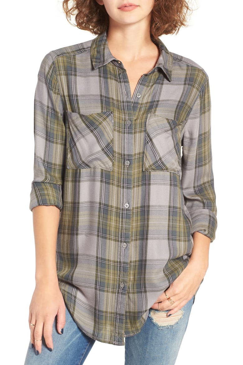 Plaid Tunic Shirt, Main, color, GREY CLOUDBURST CAMP PLAID