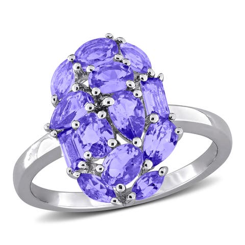Tanzanite Cluster Cocktail Ring Sterling Silver