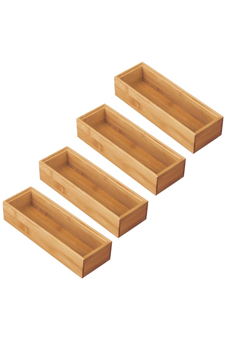 Wooden Wood Office Drawer Organizer Box Tray - 4 Pack, Alternate, color, Natural