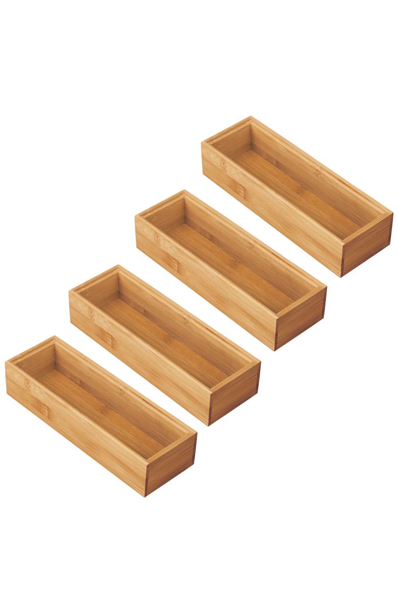 mDesign Wooden Wood Office Drawer Organizer Box Tray - 4 Pack, Alternate, color, Natural