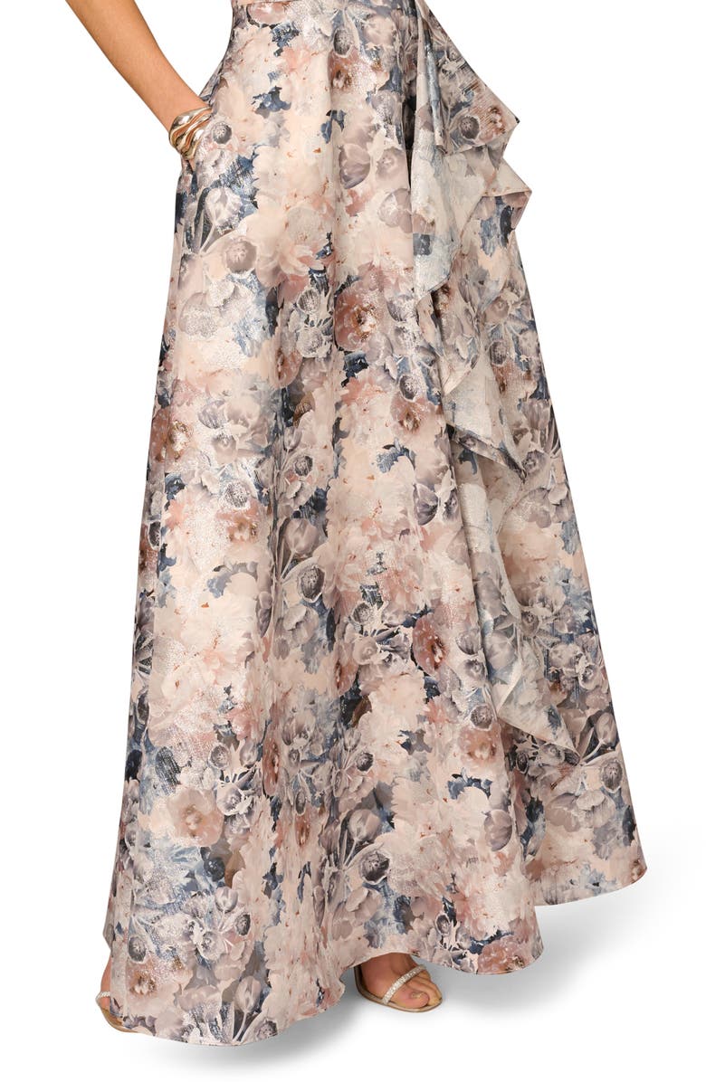 Aidan Mattox Metallic Jacquard Ruffle One-Shoulder Ballgown, Alternate, color, Blue Multi