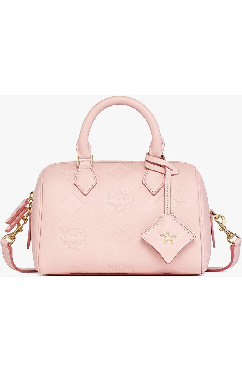 MCM Small Ella Boston Bag in Maxi Monogram Leather, Main, color, Lotus Pink