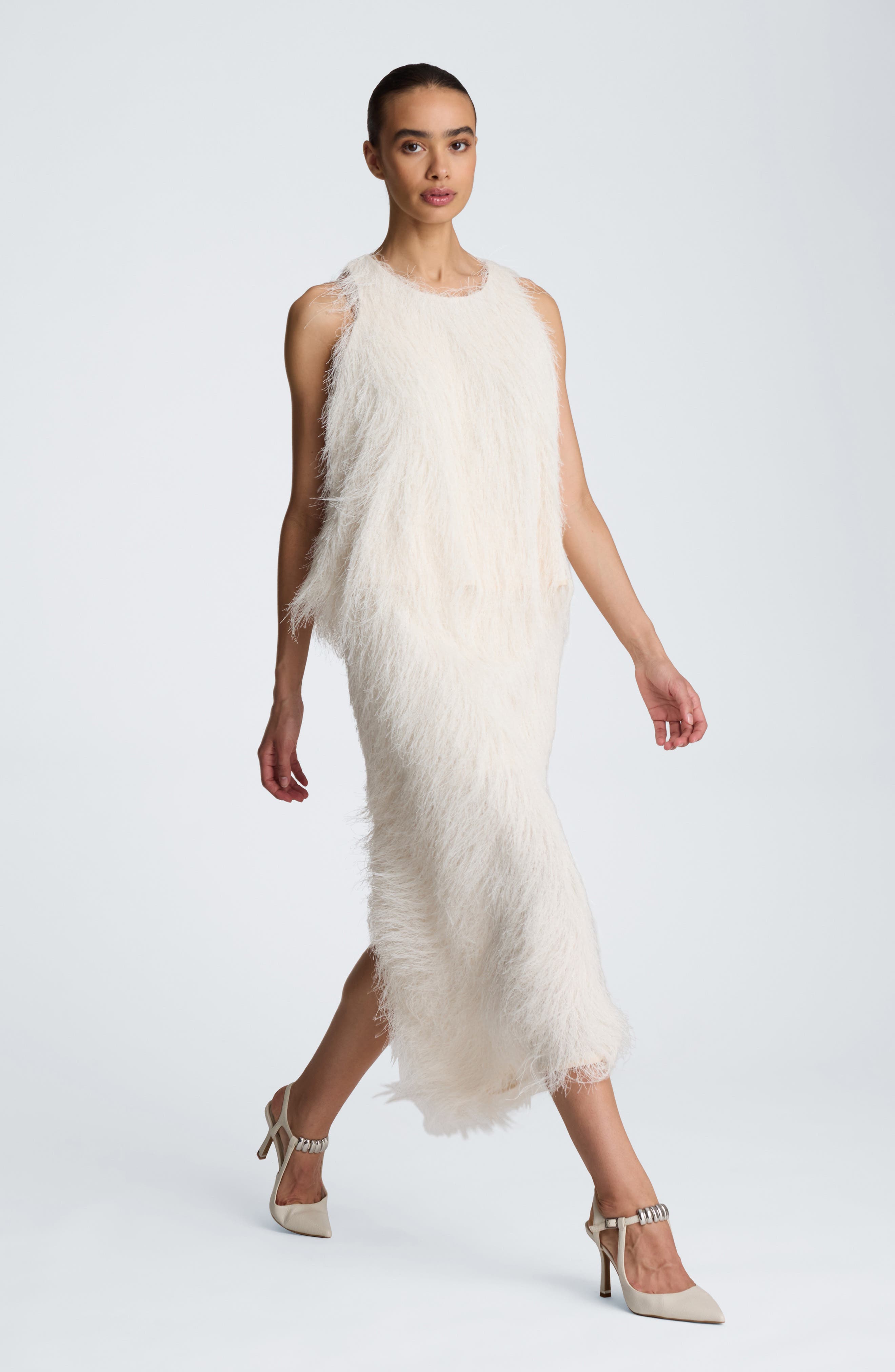 fawn white feather skirt bodycon dress Kenneth Cole Pull-On Center Back Slit Midi - Pink Size:40/LO Mac Duggal Embellished Beaded bridget-acf or festive gatherings where