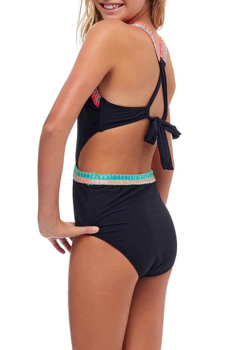 Beach Lingo Kids' Cutout Embroidered One-Piece Swimsuit, Alternate, color, 