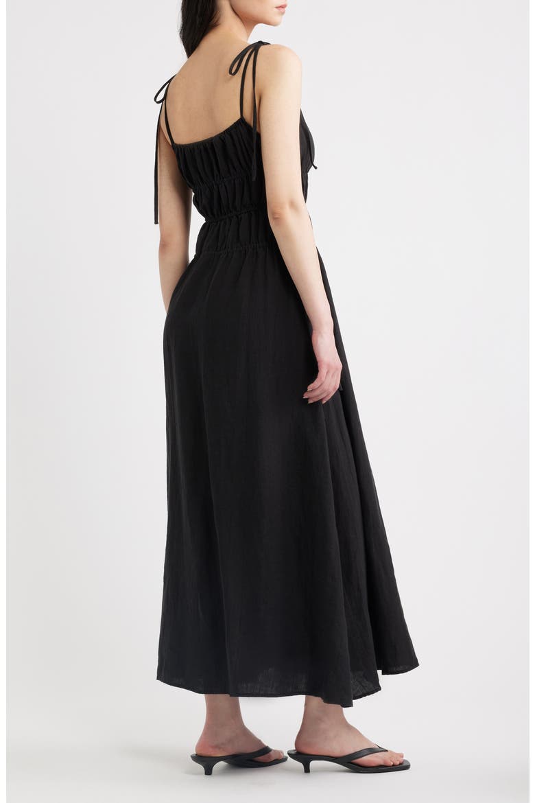 Novella Tie Strap LInen Maxi Dress, Alternate, color, BLACK