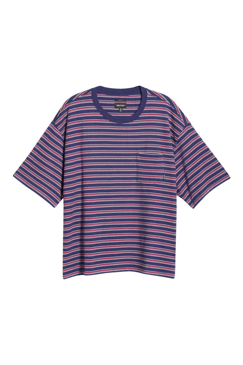 Poolside Stripe Boxy Cotton Piqué Cropped T-Shirt, Alternate, color, WASHED NAVY