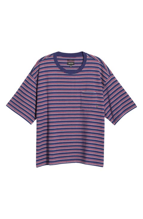 Poolside Stripe Boxy Cotton Piqué Cropped T-Shirt