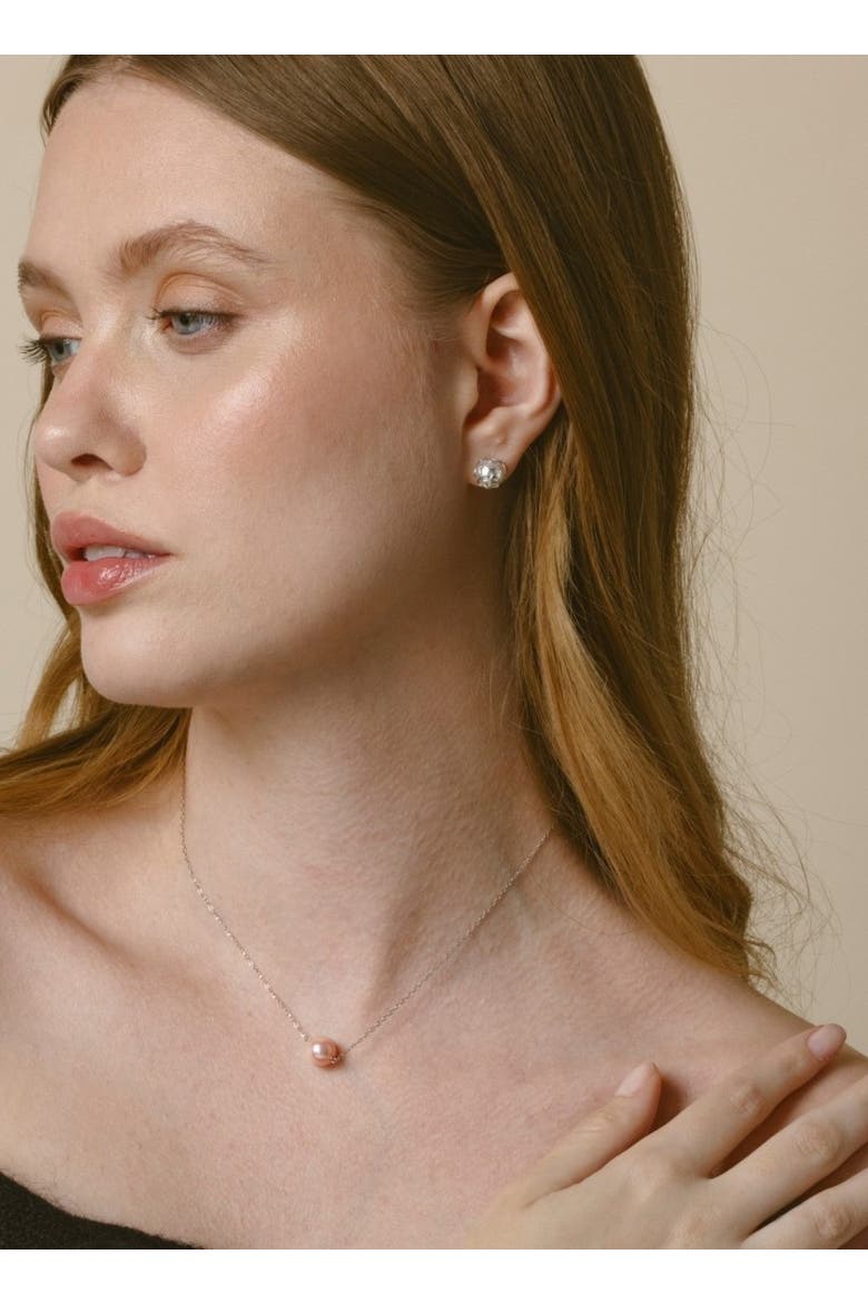 14K Gold Pink Freshwater Solitaire Pearl & Gold Pendant, Alternate, color, White Gold Chain