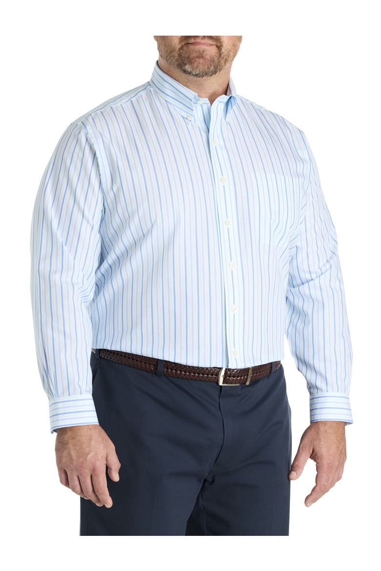 Big & Tall  Non-Iron Striped Broadcloth Sport Shirt, Alternate, color, AQUA STRIPE