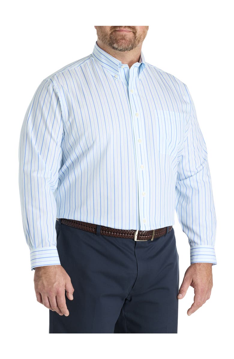 Brooks Brothers Big & Tall Non-Iron Striped Broadcloth Sport Shirt, Alternate, color, Aqua Stripe