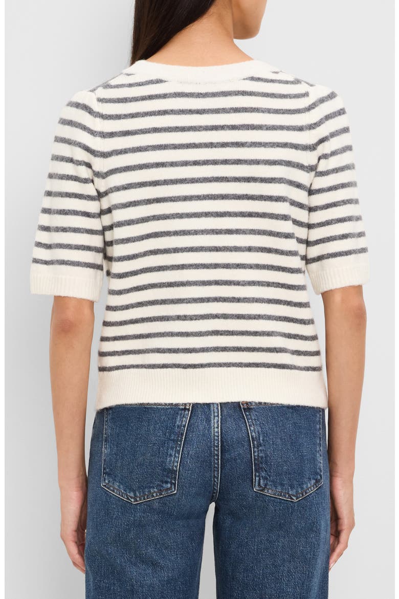 Alexis Striped Short Sleeve Sweater, Alternate, color, COCONUT MILK/ HEATHER GREY