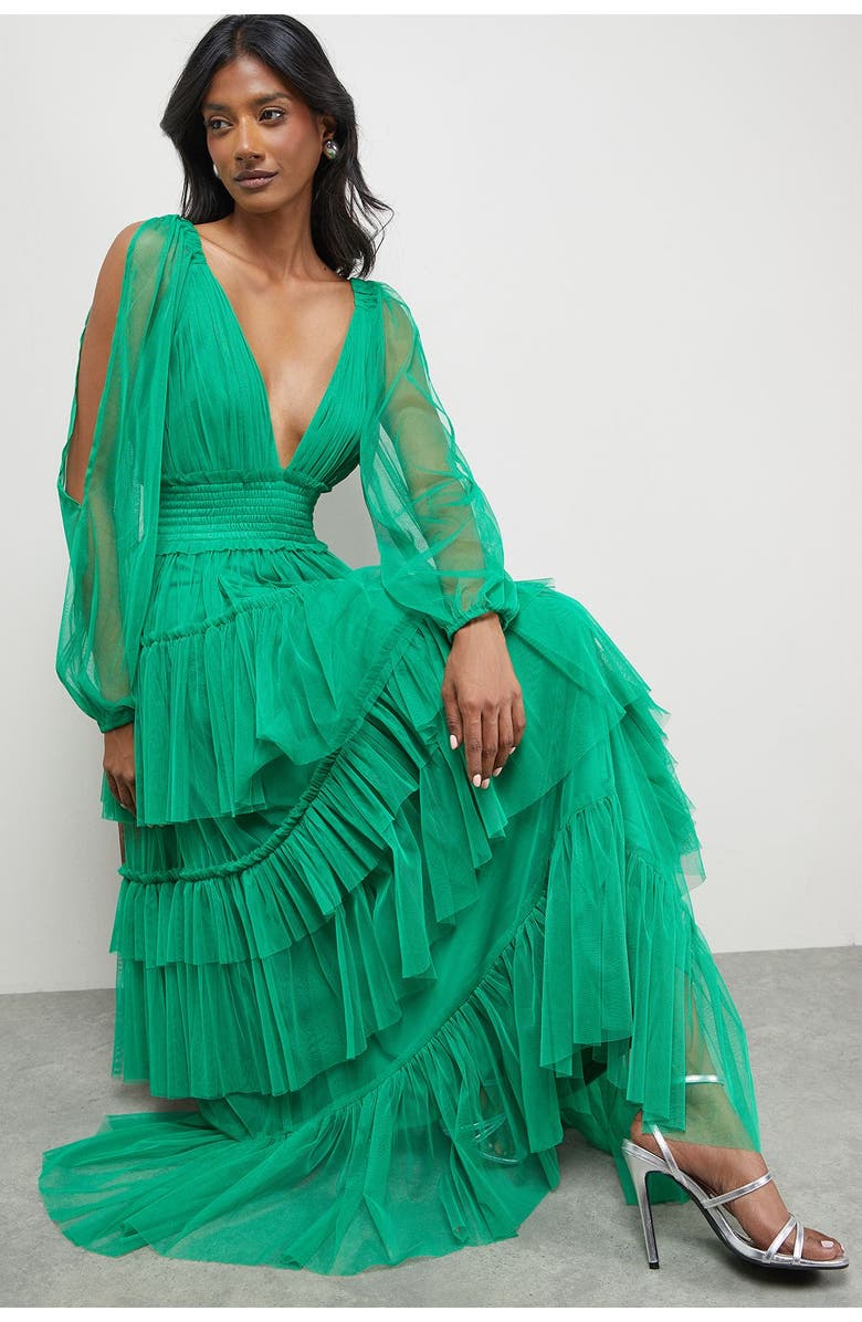 Warehouse Cinched Waist Maxi Dress, Alternate, color, Green