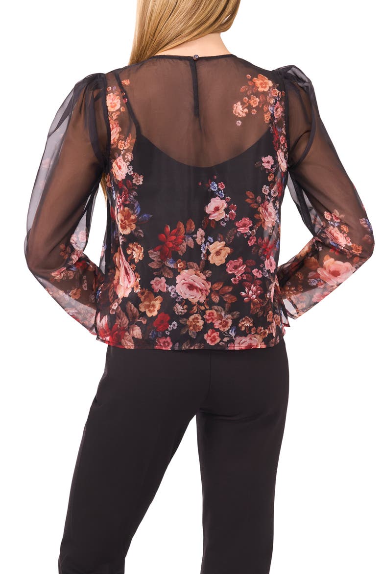 Floral Long Sleeve Organza Top, Alternate, color, RICH BLACK
