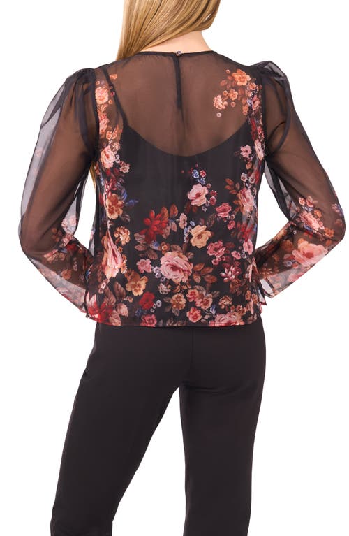 Ted Baker Floral Long Sleeve Organza Top In Multi