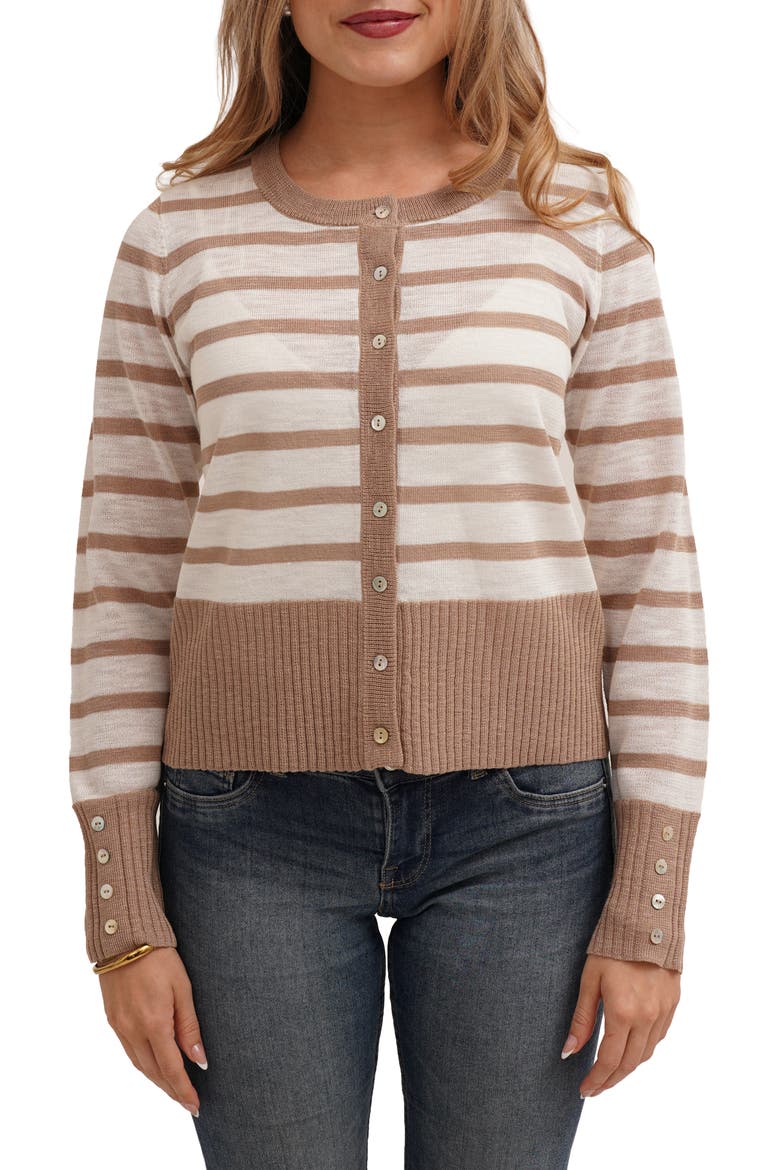 Stripe Contrast Cardigan, Main, color, TAUPE/ BONE