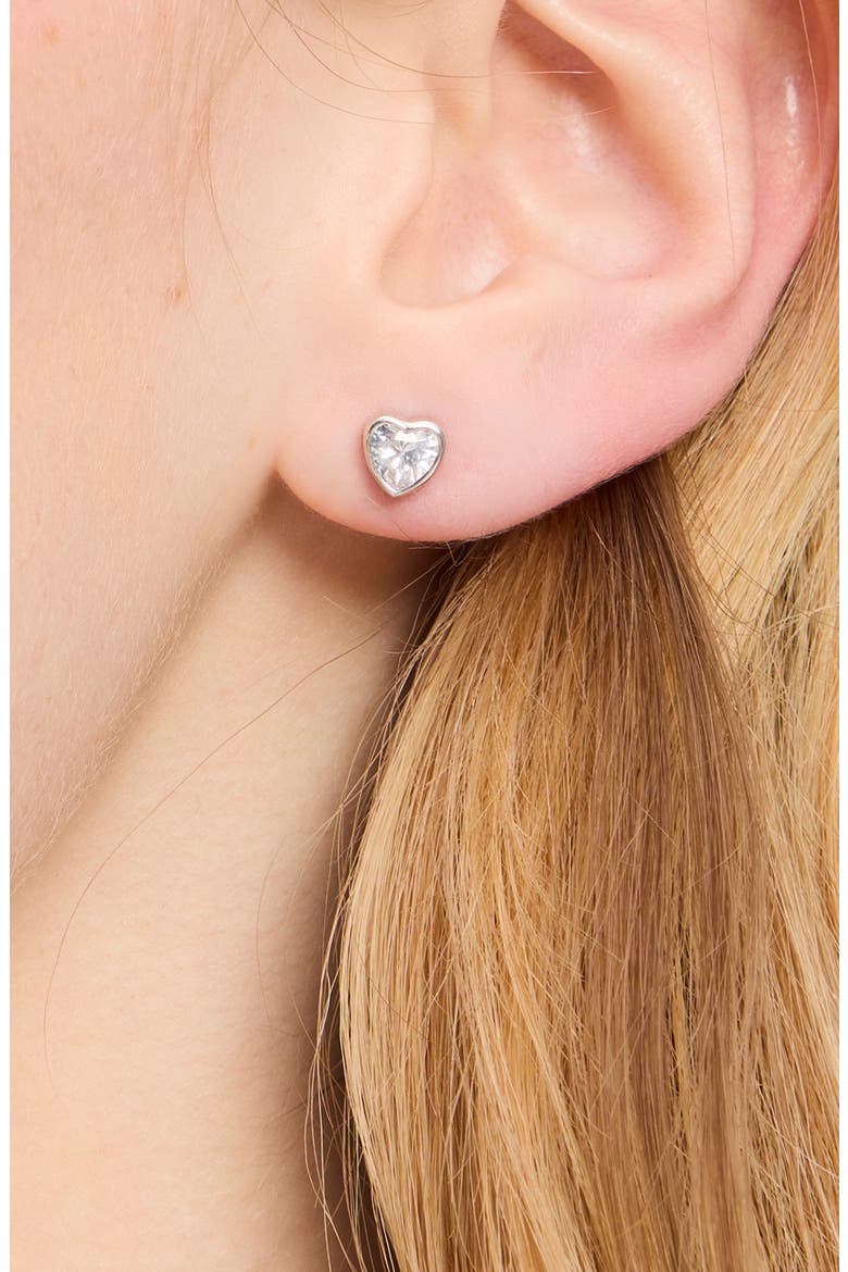 sweetheart mini cubic zirconia stud earrings, Alternate, color, CLEAR/ SILVER.
