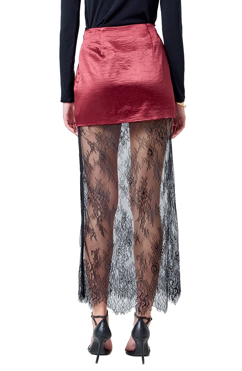 Endless Rose Satin & Lace Maxi Skirt, Alternate, color, Merlot