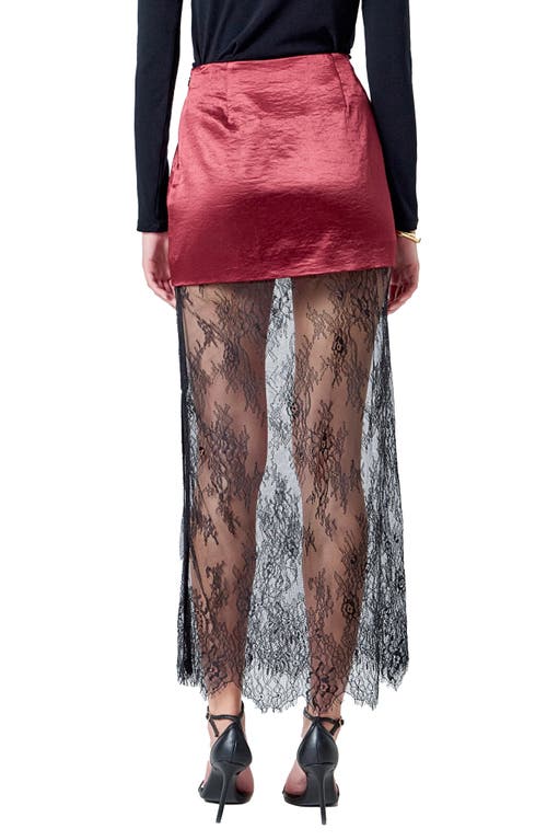 Endless Rose Satin & Lace Maxi Skirt In Red