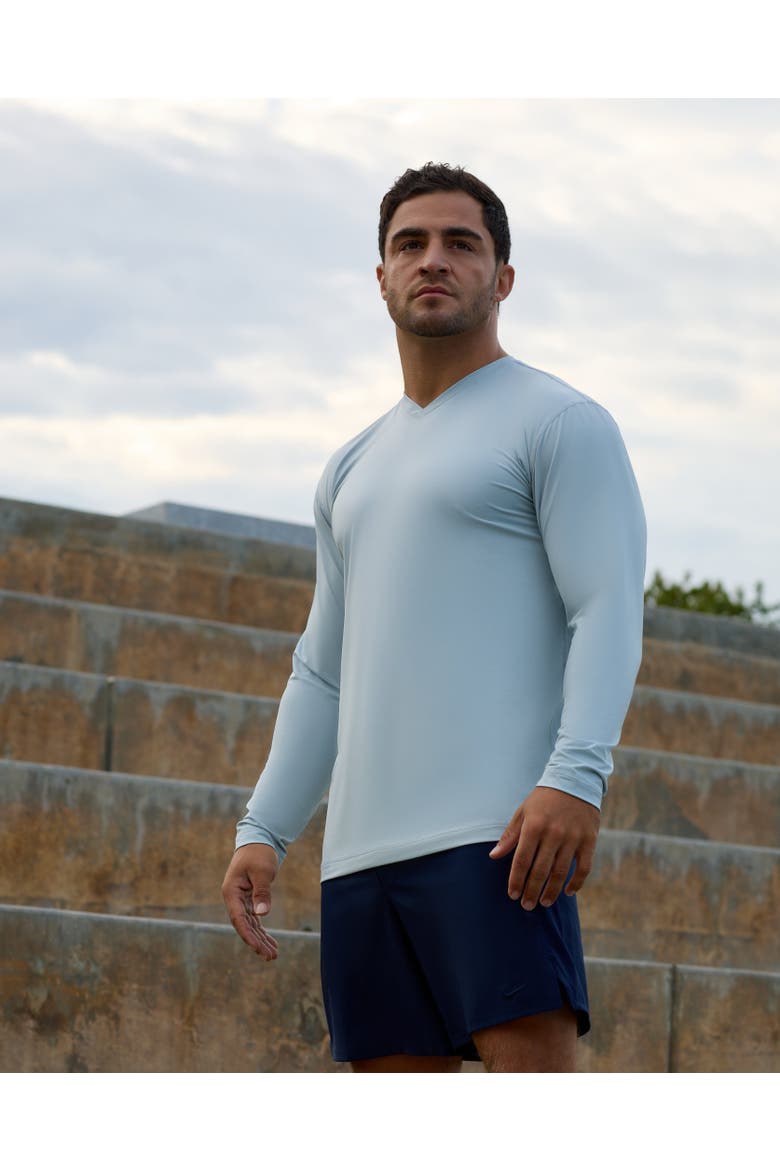 Men's Performance V-Neck Long Sleeve Shirt with Sun and UV Protection, Alternate, color, Soft Gray