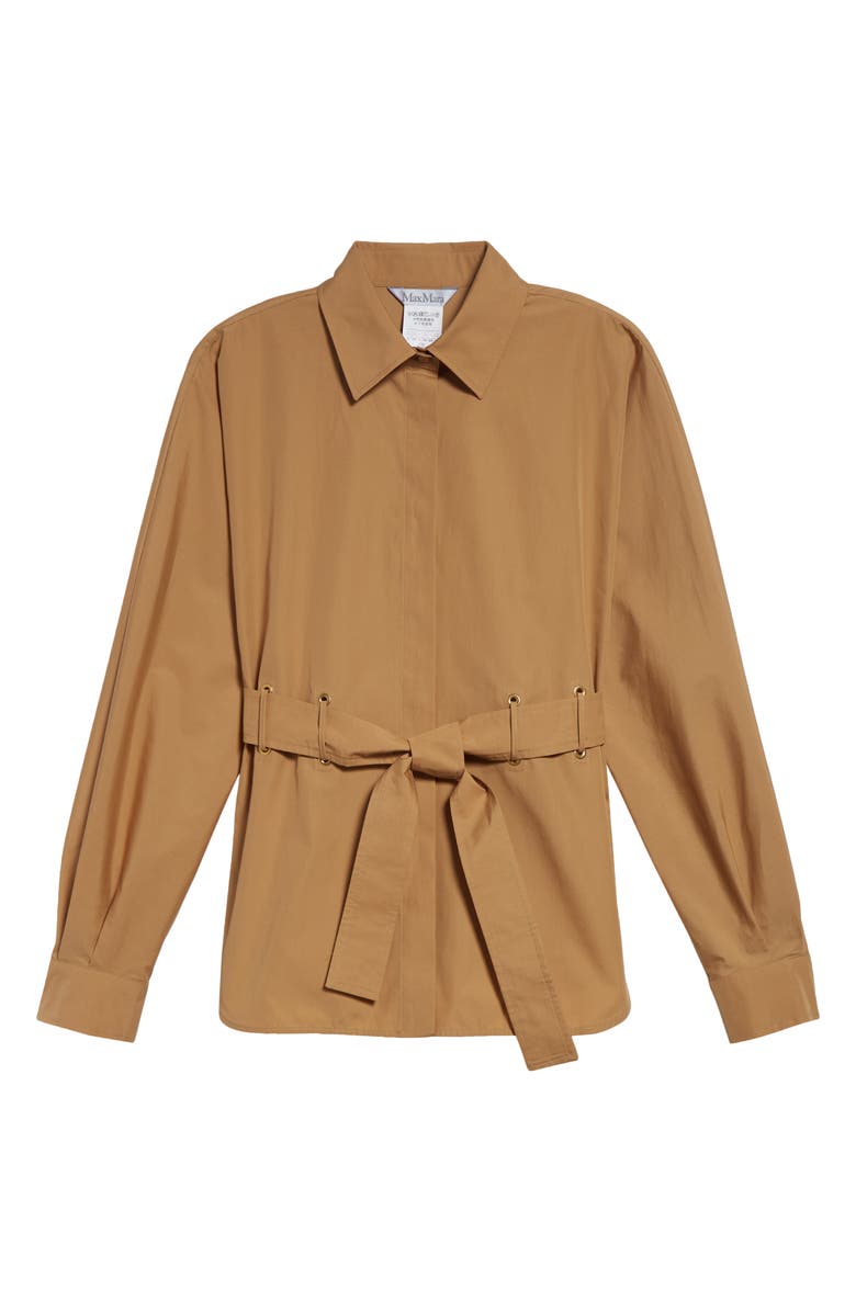 Max Mara Juglas Belted Button-Up Shirt, Alternate, color, Caramel