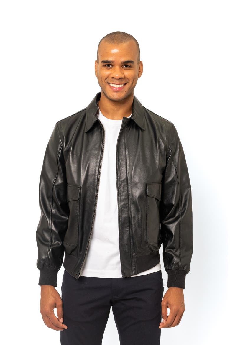 Leather Bomber Jacket, Alternate, color, BLACK