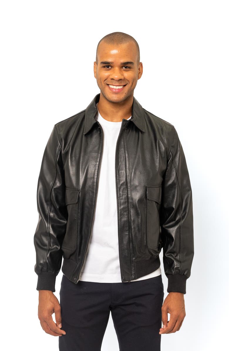PINO BY PINOPORTE Leather Bomber Jacket, Alternate, color, Black