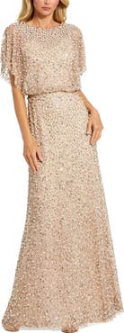 Mac Duggal Beaded Mesh Gown With Shawl