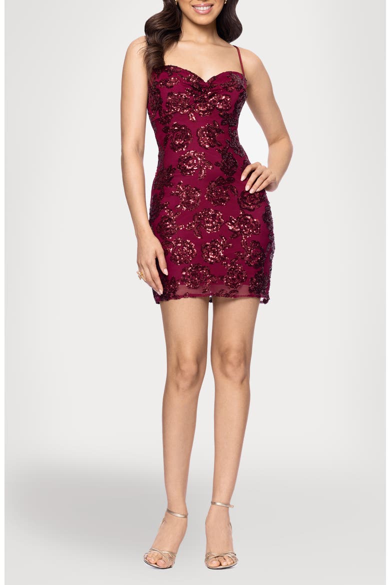 Floral Sequin Minidress, Main, color, WINE