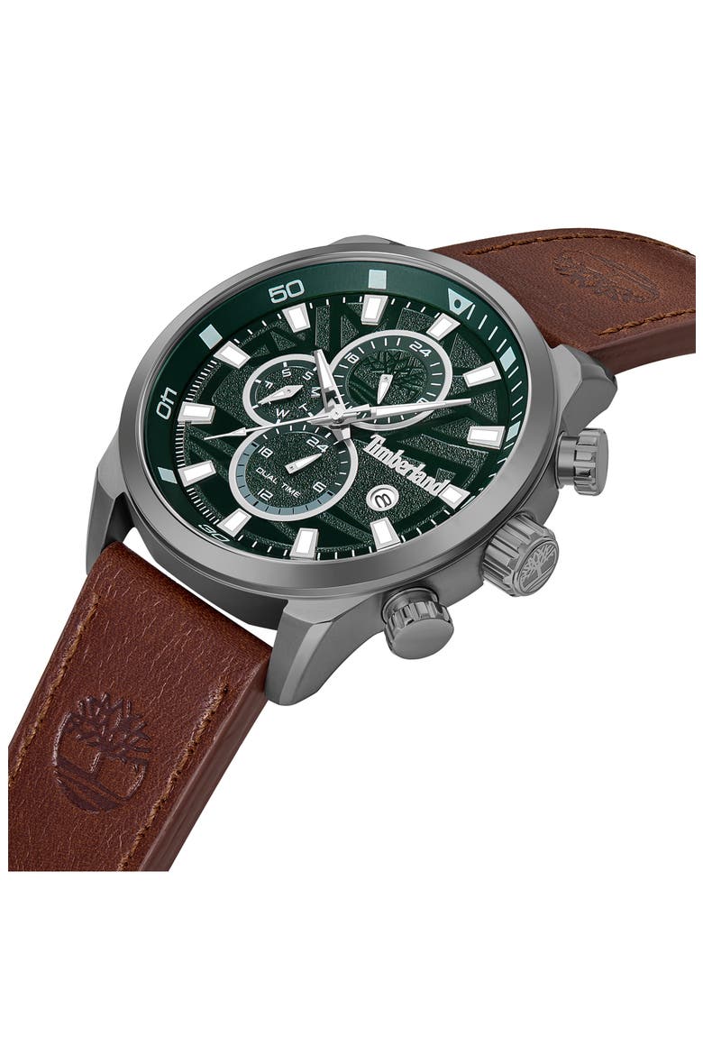 Henniker II Multifunction Chronogrpah Leather Strap Watch, 46mm, Alternate, color, DARK BROWN