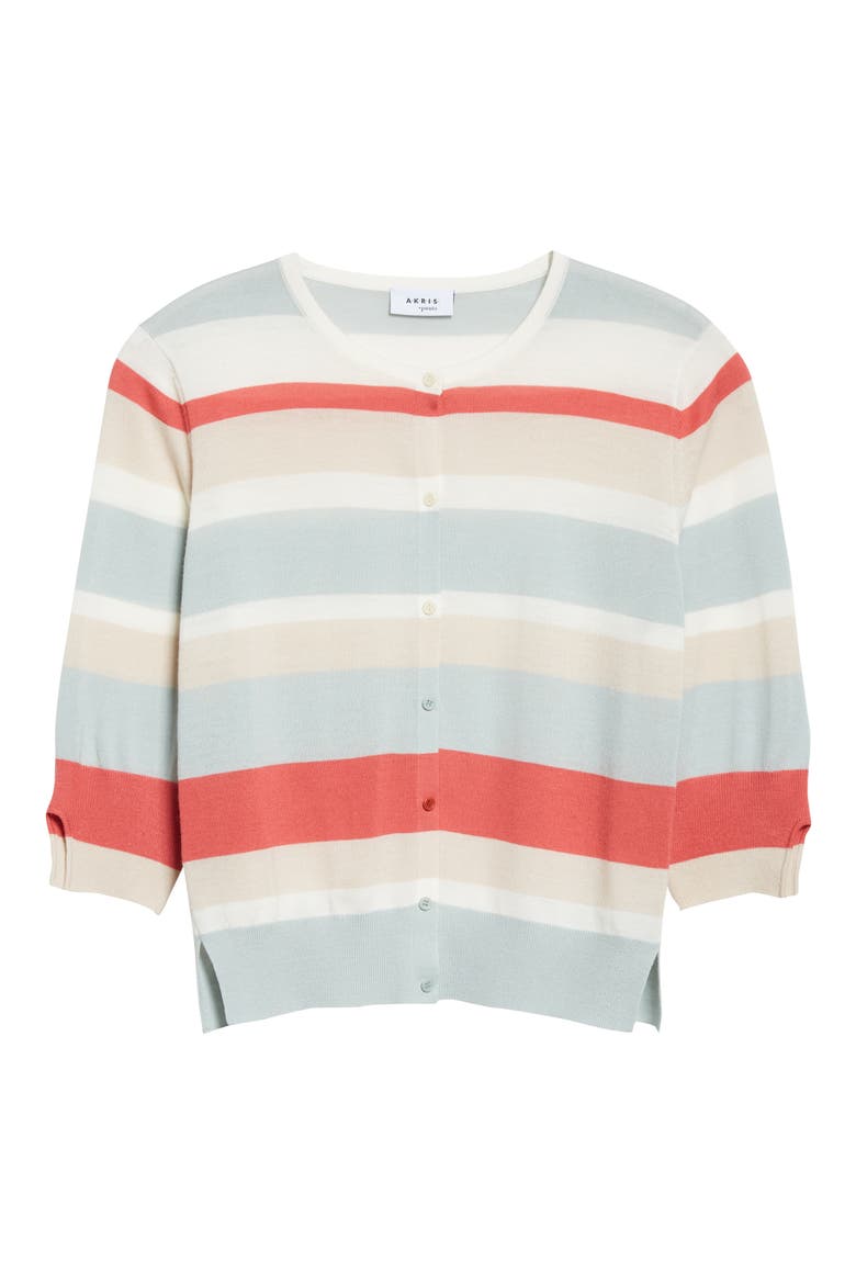 Stripe Wool Cardigan, Alternate, color, MINT-CREAM-PEACHY PINK