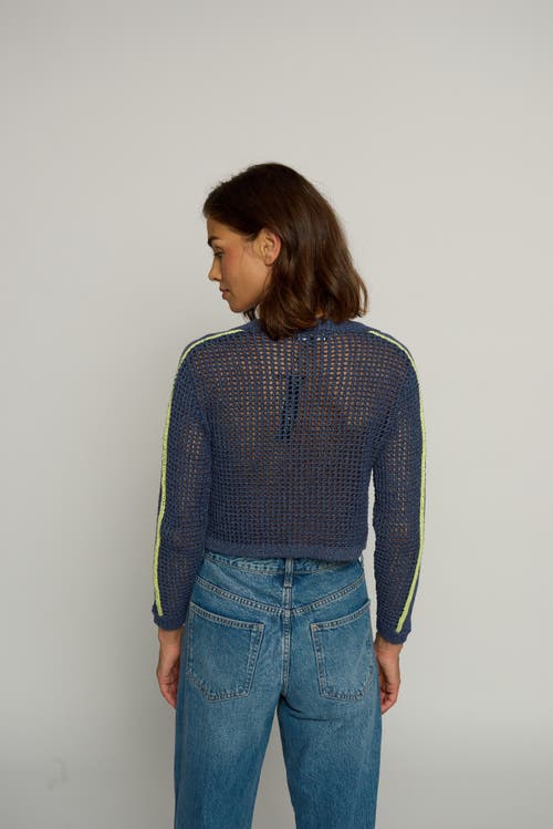 Central Park West Open-knit Cardigan Sweater In Navy