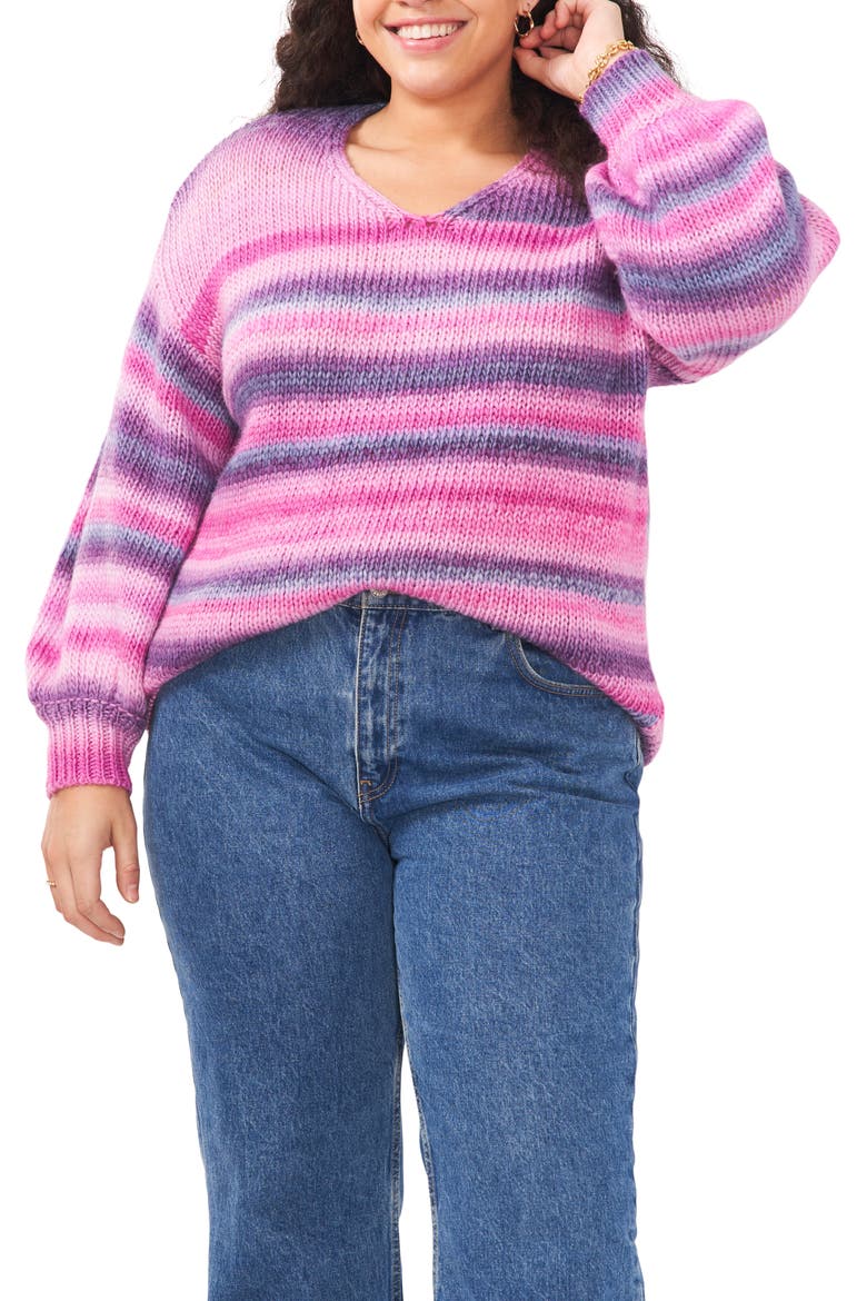 Roving Stripe Sweater, Main, color, BERRY HIBISCUS