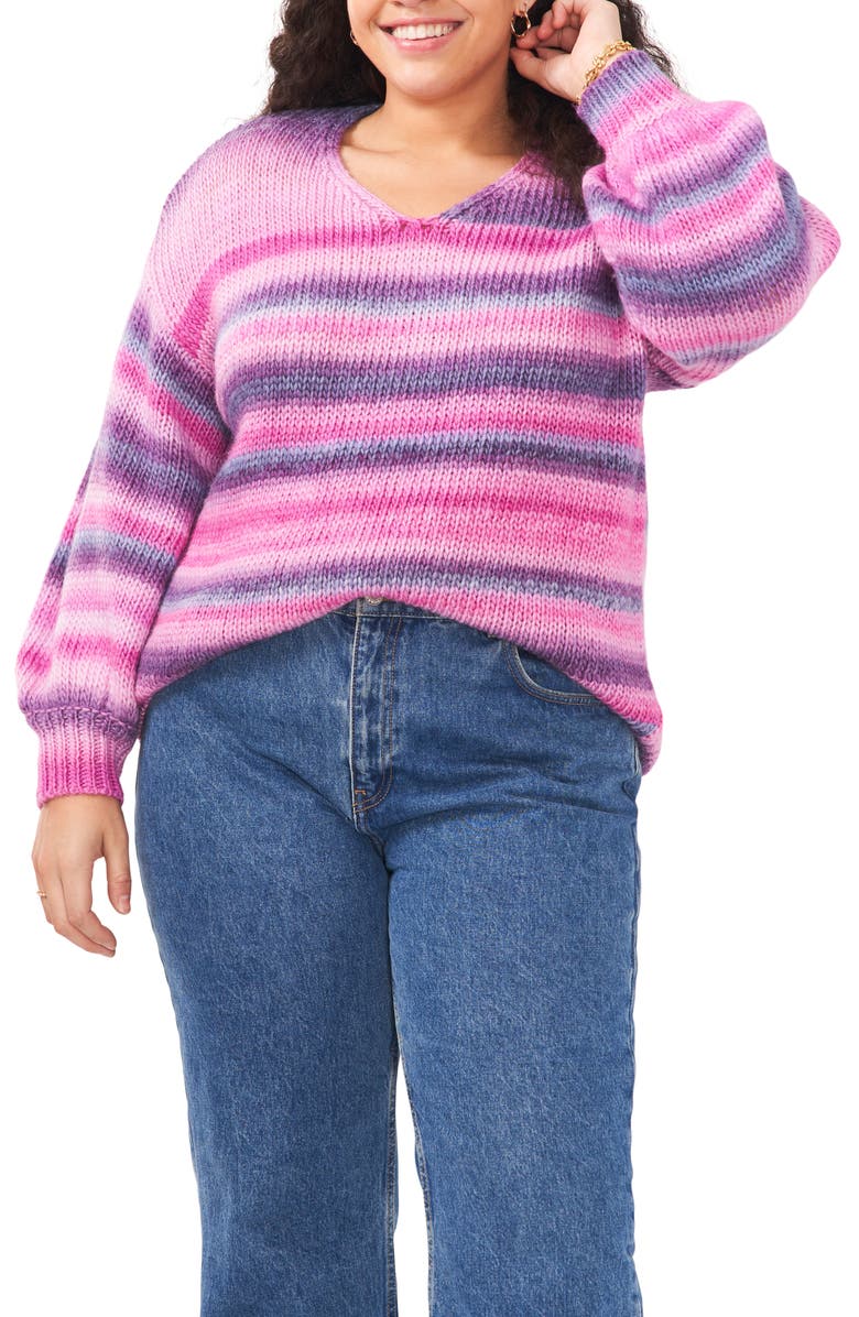Vince Camuto Roving Stripe Sweater, Main, color, Berry Hibiscus