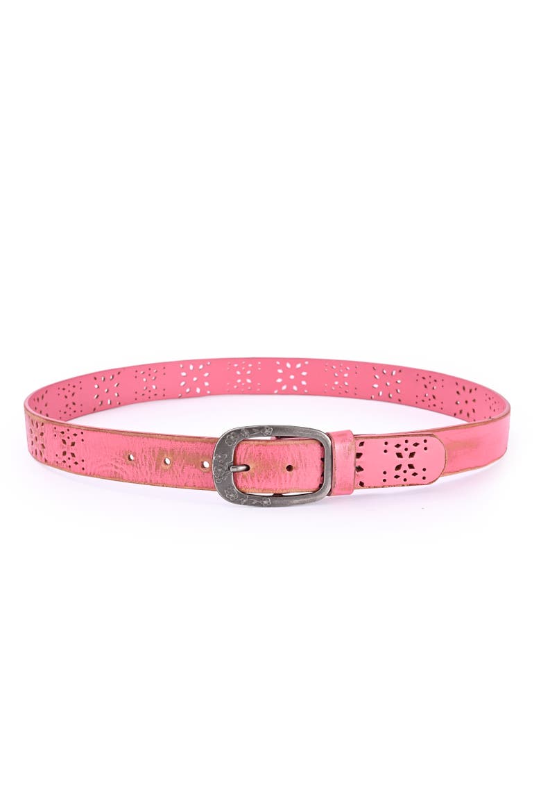 Blooming Genuine Leather Perforated Floral Vintage Belt, Alternate, color, Pink
