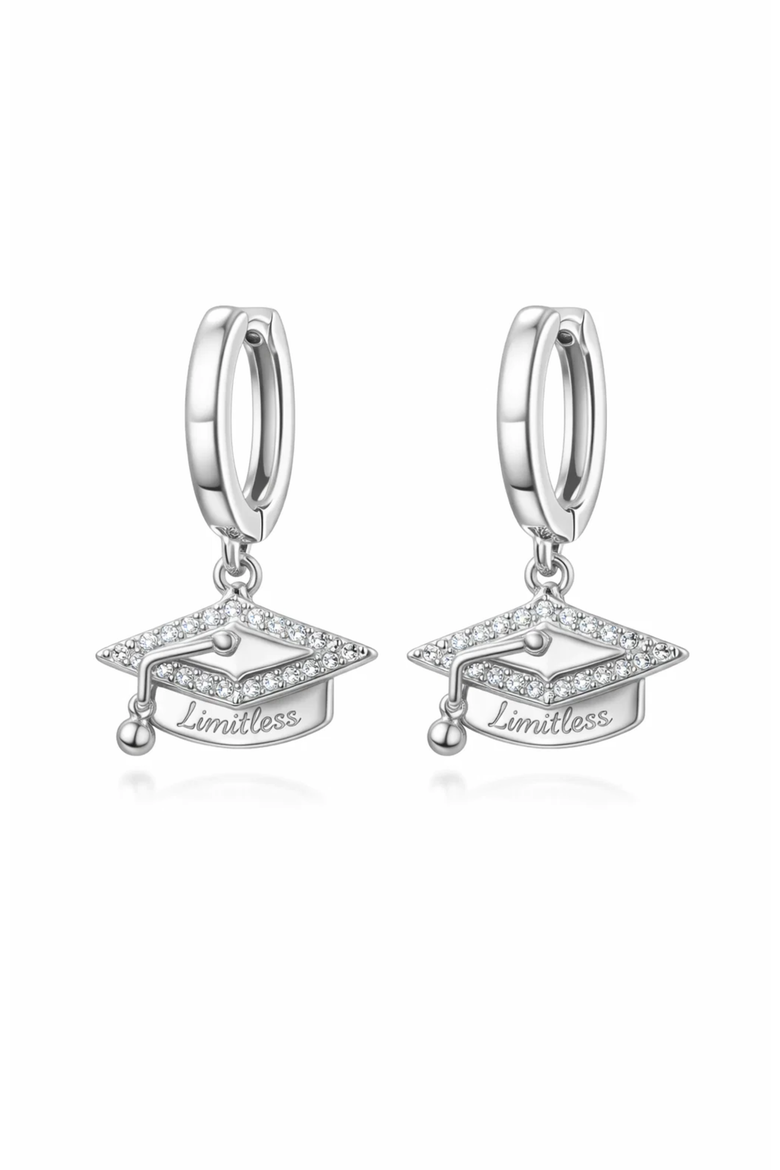 Limitless Graduation Cap Huggie Hoop Earrings, Alternate, color, Silver