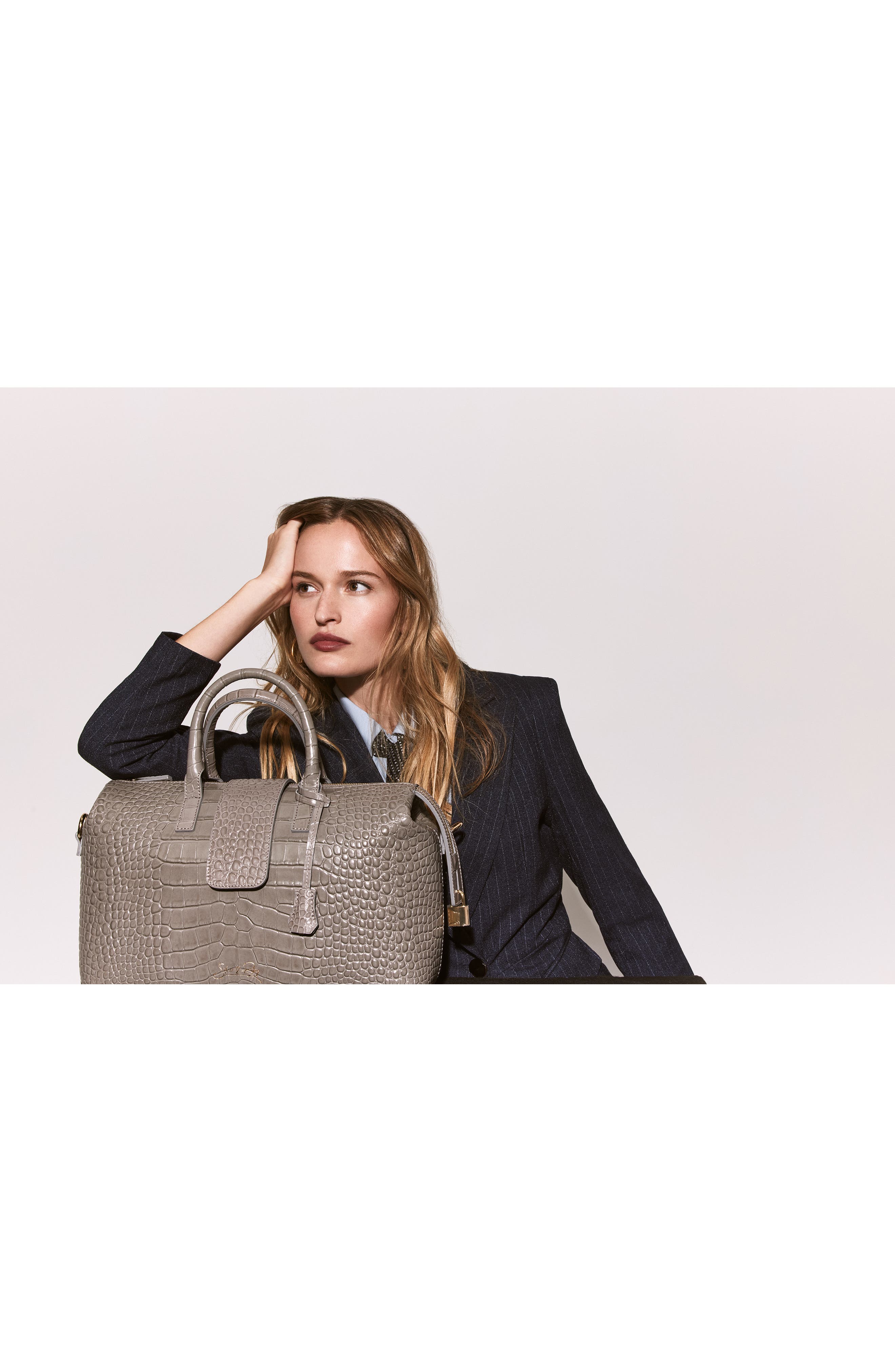 Silver & Riley Convertible Executive Croc Print Leather Handbag, Alternate, color, 