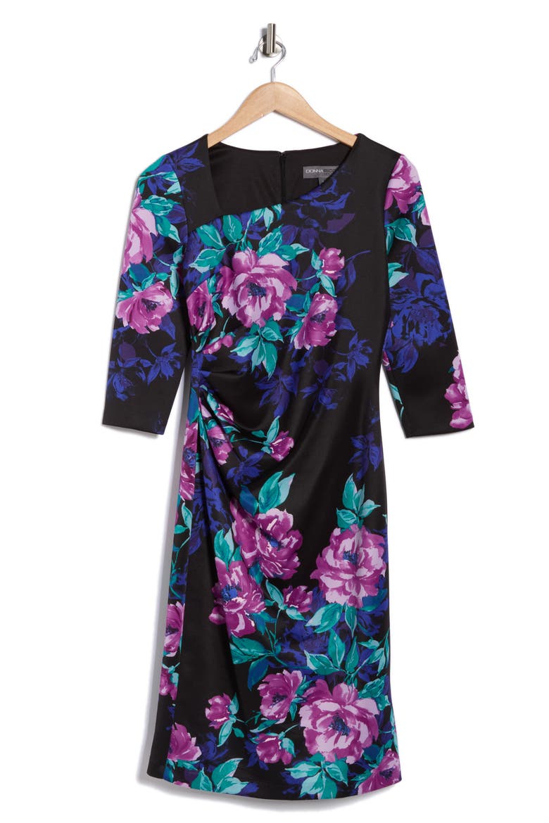 Asymmetric Midi Dress, Alternate, color, BLACK MULTI
