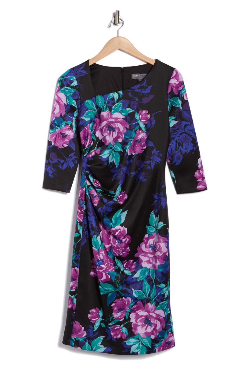 Julia Jordan Asymmetric Midi Dress, Alternate, color, Black Multi