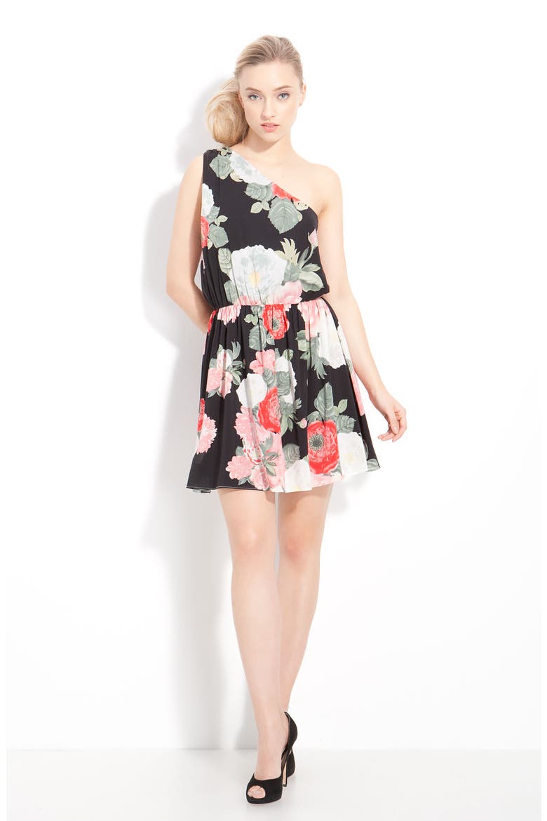 One Shoulder Stretch Silk Dress, Main, color, DNU/BOUQUET PRINT