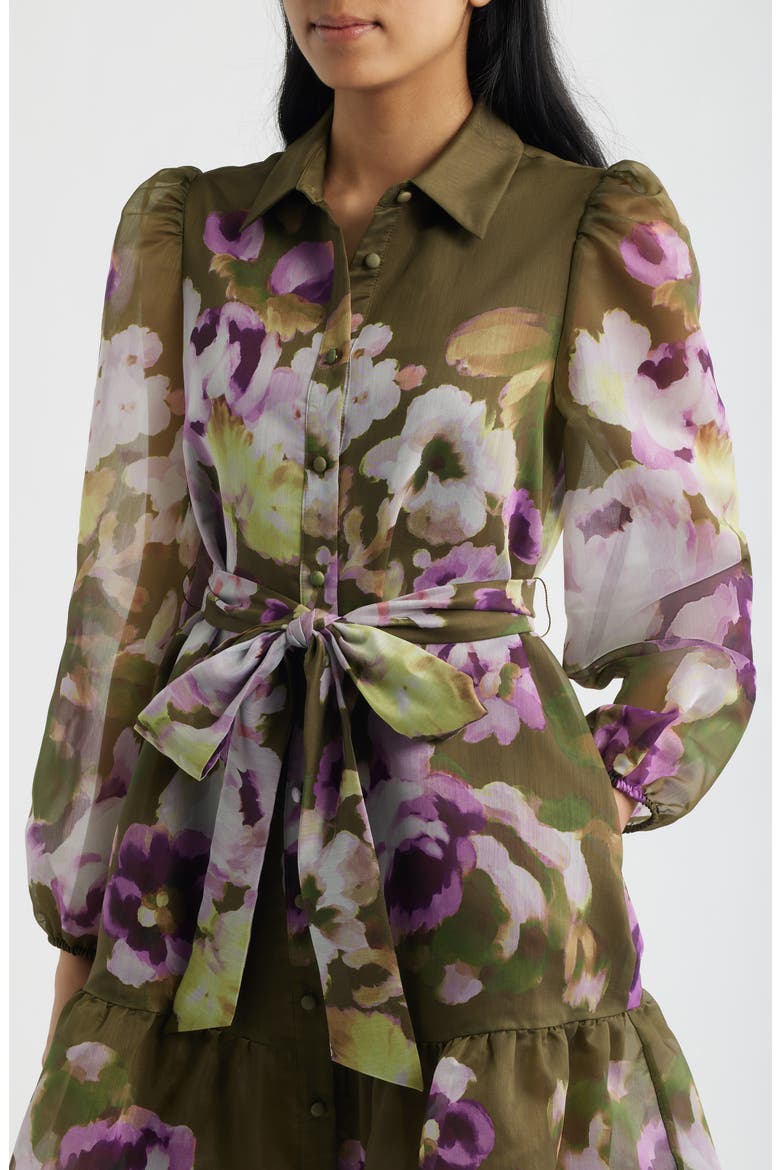 Tiered Chiffon Shirt Dress, Alternate, color, IVY MULTI