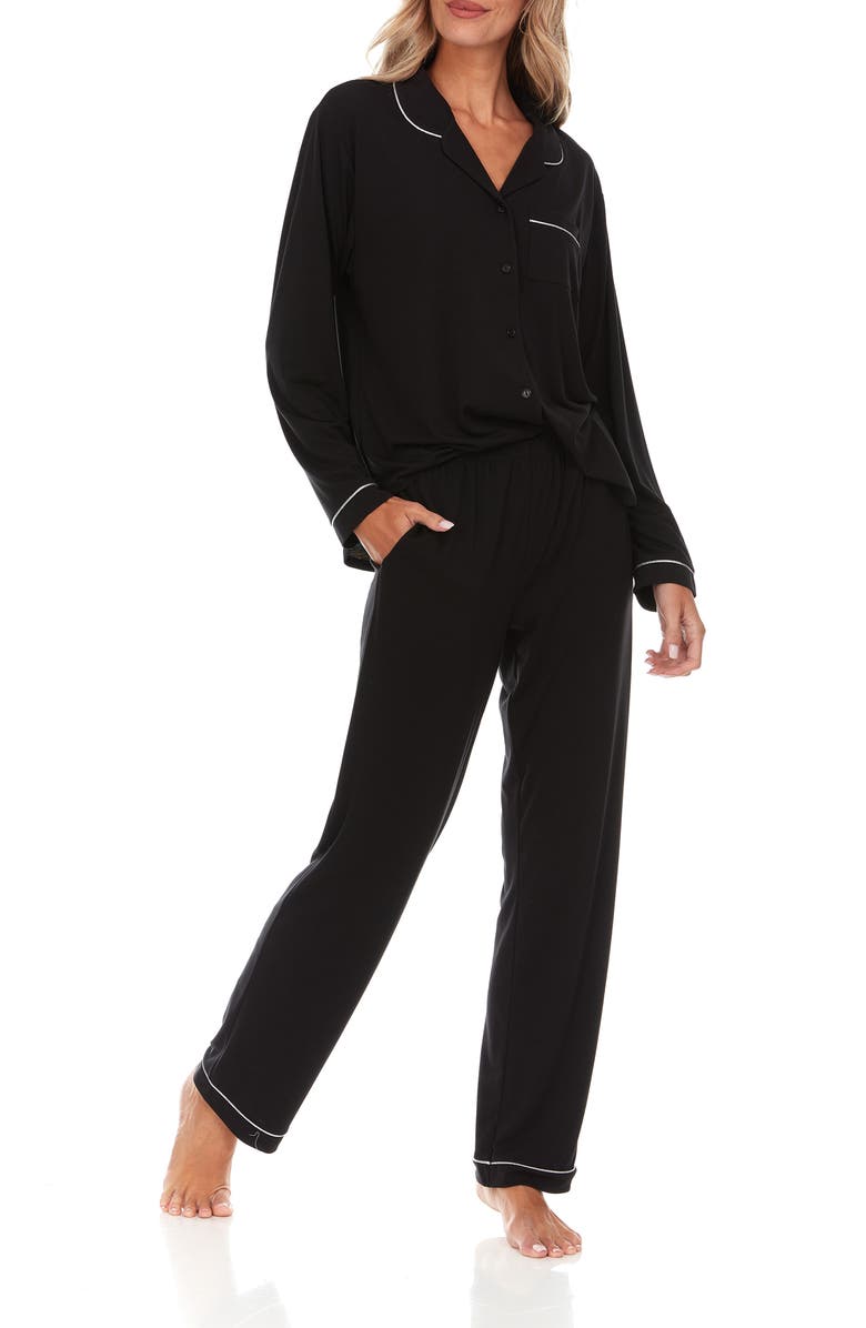 Flora By Flora Nikrooz Alice Long Sleeve Top & Pants Pajamas, Alternate, color, Black