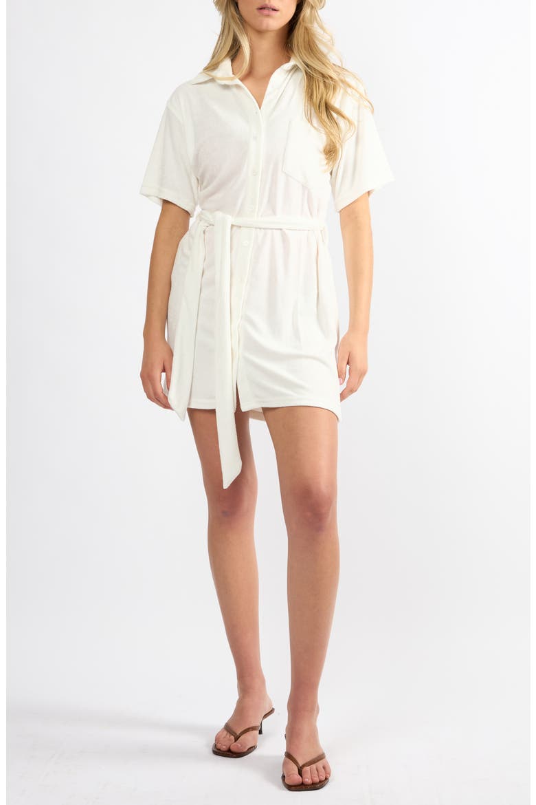 The Coastal French Terry Mini Shirtdress, Main, color, WHITE