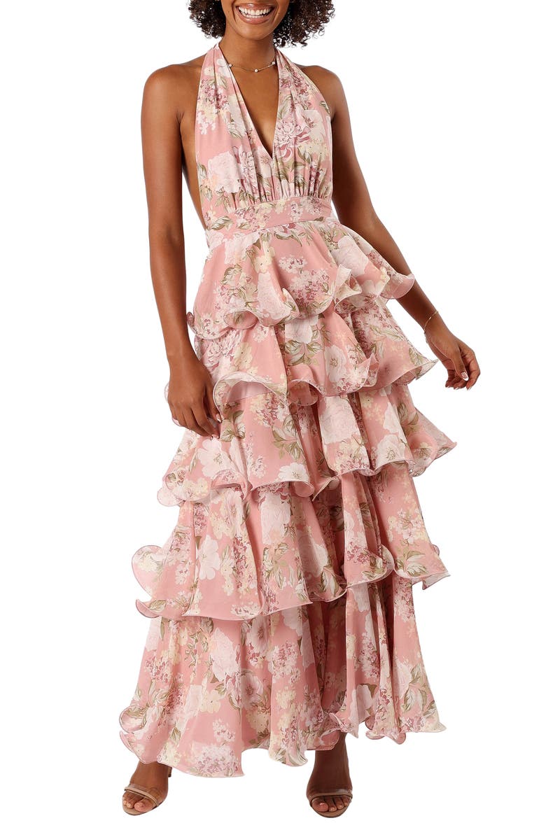 Petal & Pup Bouquet Tiered Halter Dress, Main, color, Pink