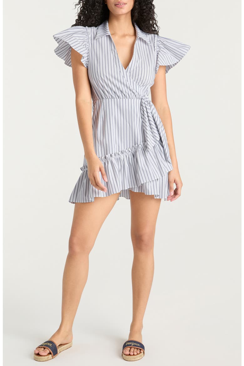 Lila Stripe Asymmetric Ruffle Minidress, Main, color, WHITE/ NAVY
